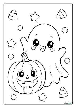 Schattige halloween kleurplaat — gratis printbare PDF