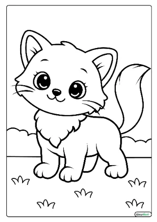 Schattige kitten kleurplaat — gratis printbare PDF