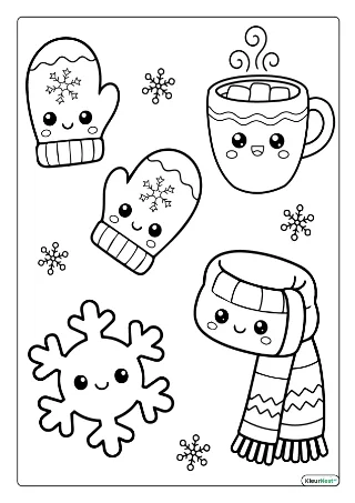 Schattige winter kleurplaat — gratis printbare PDF