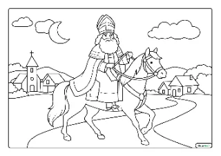Sinterklaas op paard kleurplaat — gratis printbare PDF