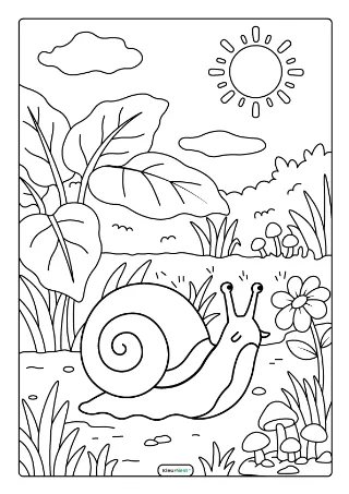 Slak in de tuin kleurplaat — gratis printbare PDF