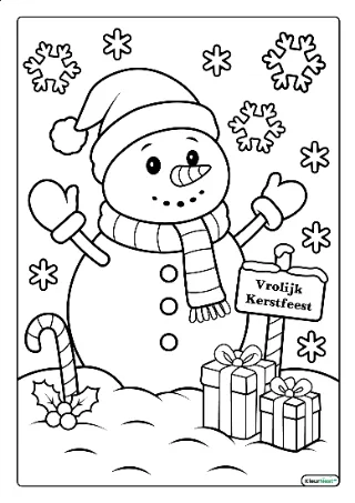 Sneeuwpop kerst kleurplaat — gratis printbare PDF
