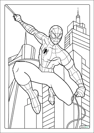 Spiderman slingeren kleurplaat — gratis printbare PDF
