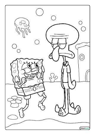 Spongebob en octo kleurplaat — gratis printbare PDF