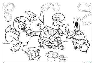 Spongebob en vrienden kleurplaat — gratis printbare PDF