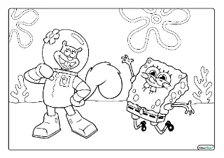 Spongebob met sandy kleurplaat — gratis printbare PDF
