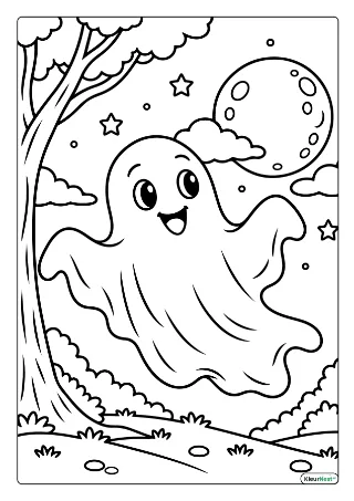 Spook in de nacht kleurplaat — gratis printbare PDF