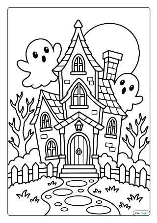 Spookhuis kleurplaat — gratis printbare PDF