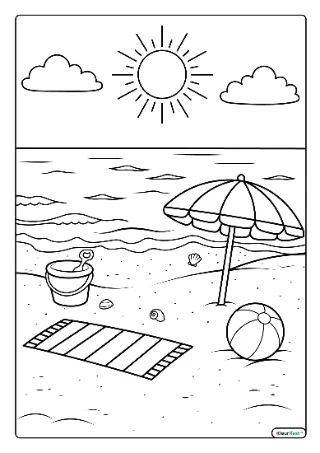 Strand kleurplaat — gratis printbare PDF
