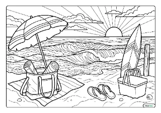 Strand moeilijk kleurplaat — gratis printbare PDF
