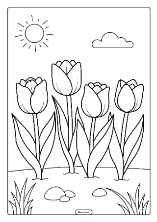 Tulpen kleurplaat — gratis printbare PDF