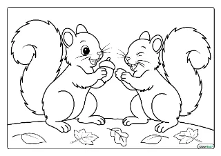 Twee eekhoorns kleurplaat — gratis printbare PDF