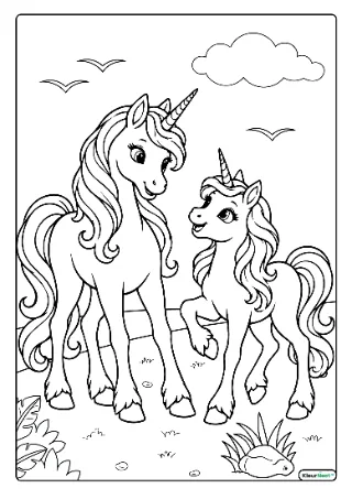 Twee eenhoorns kleurplaat — gratis printbare PDF
