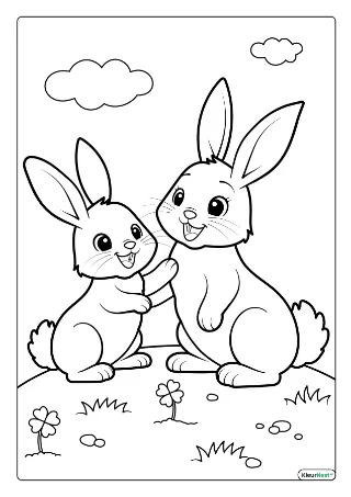 Twee konijntjes kleurplaat — gratis printbare PDF