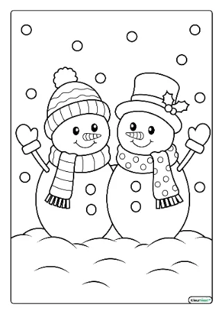 Twee sneeuwpoppen kleurplaat — gratis printbare PDF