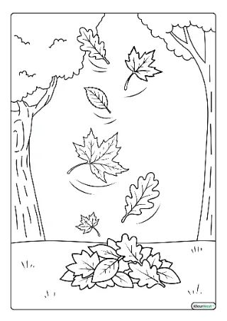 Vallende herfstbladeren kleurplaat — gratis printbare PDF