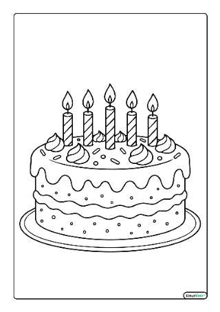 Verjaardagstaart kleurplaat — gratis printbare PDF