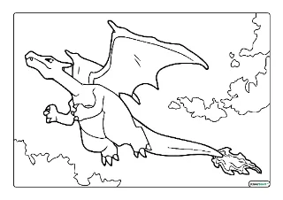Vliegende charizard kleurplaat — gratis printbare PDF