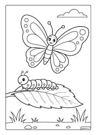 Vlinder en rups kleurplaat — gratis printbare PDF