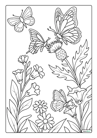 Vlinders en bloemen kleurplaat — gratis printbare PDF