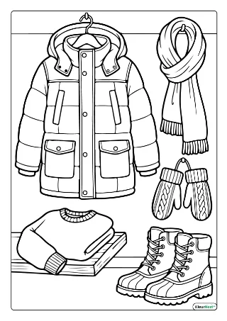 Winterkleding kleurplaat — gratis printbare PDF