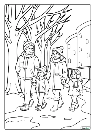 Winterse dag kleurplaat — gratis printbare PDF