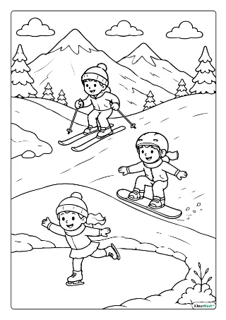 Wintersport kleurplaat — gratis printbare PDF