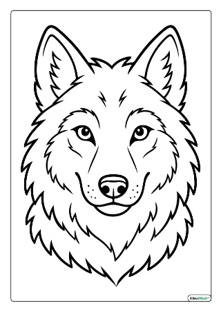Wolf kop kleurplaat — gratis printbare PDF