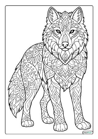 Wolf mandala kleurplaat — gratis printbare PDF