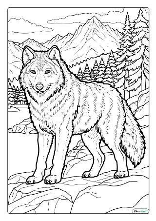 Wolf volwassenen kleurplaat — gratis printbare PDF