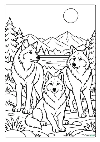 Wolven samen kleurplaat — gratis printbare PDF
