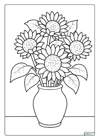 Zonnebloemen in vaas kleurplaat — gratis printbare PDF
