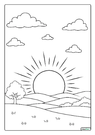 Zonsondergang kleurplaat — gratis printbare PDF